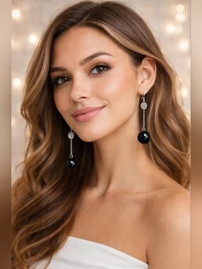 Paparazzi Nautical Nostalgia Black Drop Earrings Silver Rhinestone Dangle NWT